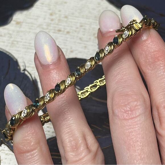 Vintage 80s Gold Vermeil and 925 Sterling Silver Faux Diamond Tennis Bracelet D1 - Picture 6 of 15